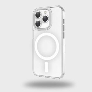 basics Luxury MagSafe Compatible Leather Texture Back Cover for iPhone 15 | Raised Camera Protection | Slim Fit Shockproof Case with Metallic Accents (Gray)